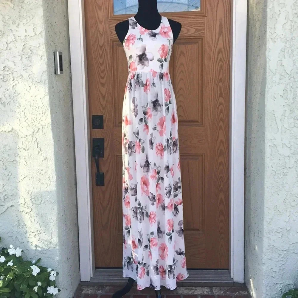 NewPink Blush Maxi Floral Maternity Dress - Picture 3 of 11